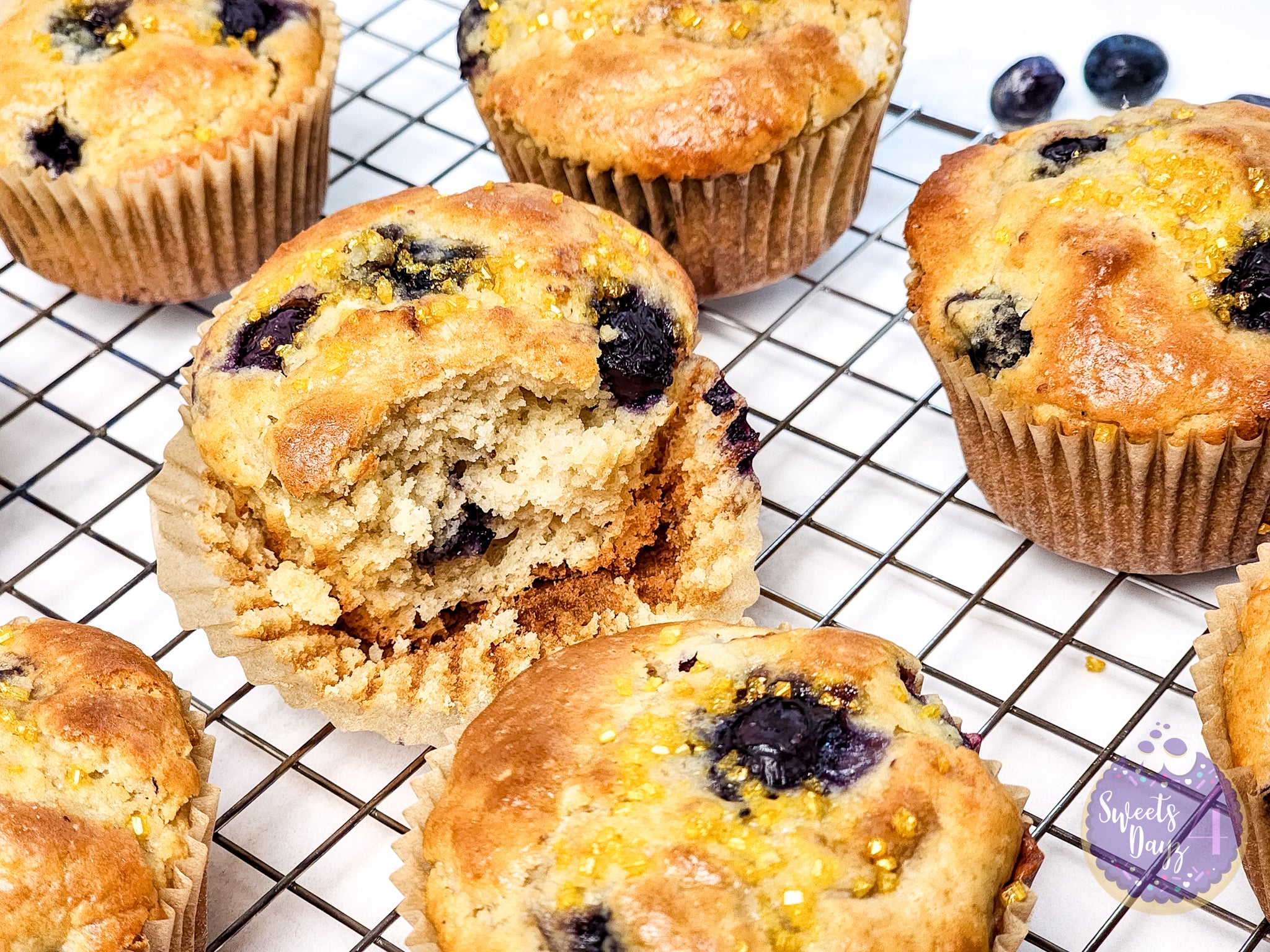 Protein Blueberry Muffins on Marble