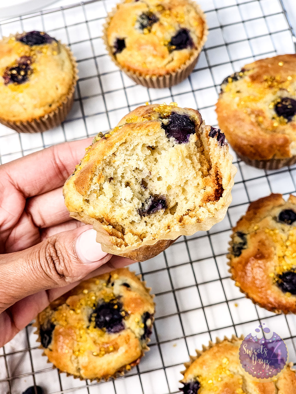 Protein Blueberry Muffins on Marble