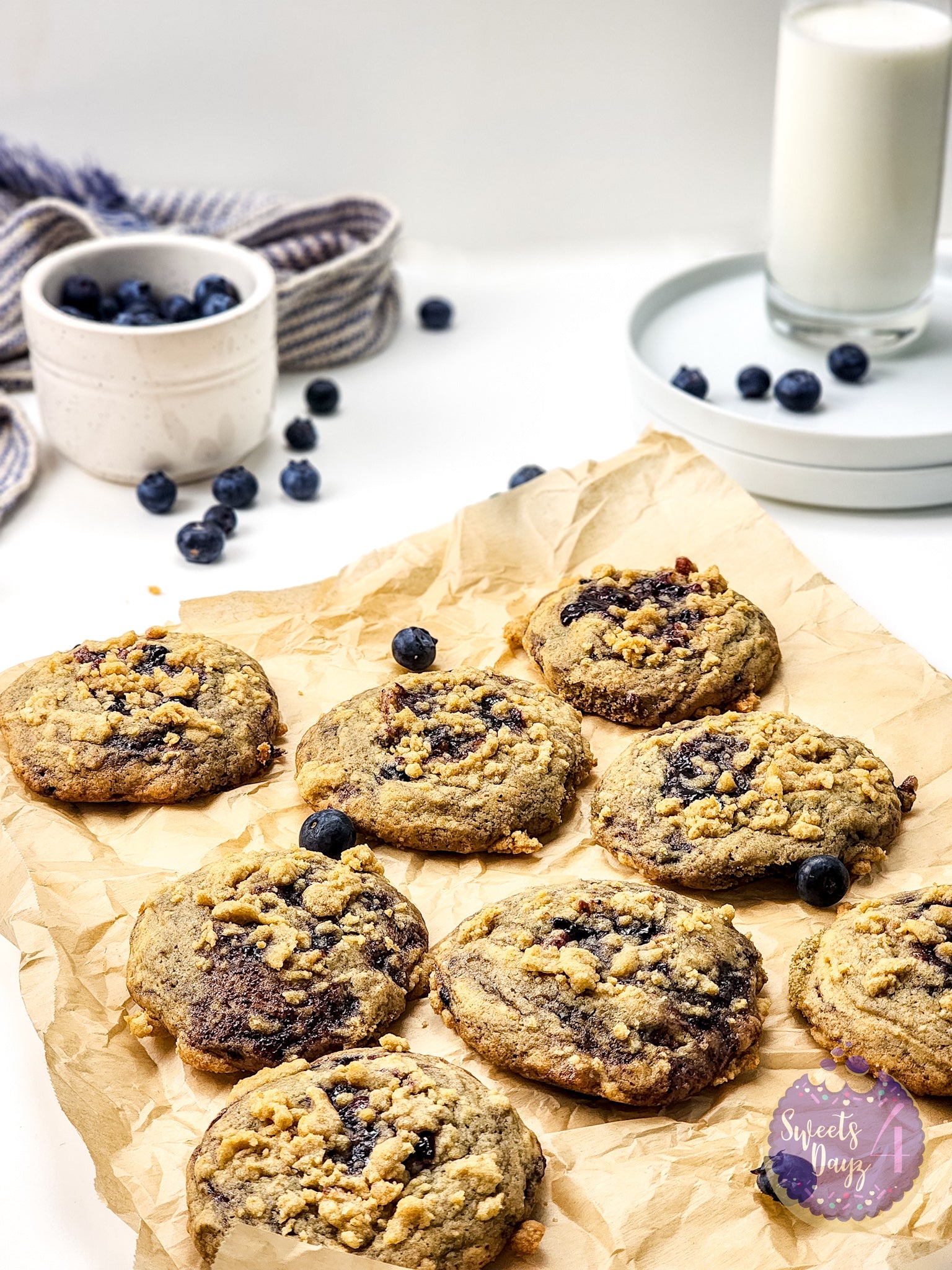 Blueberry Crumble Cookies on White