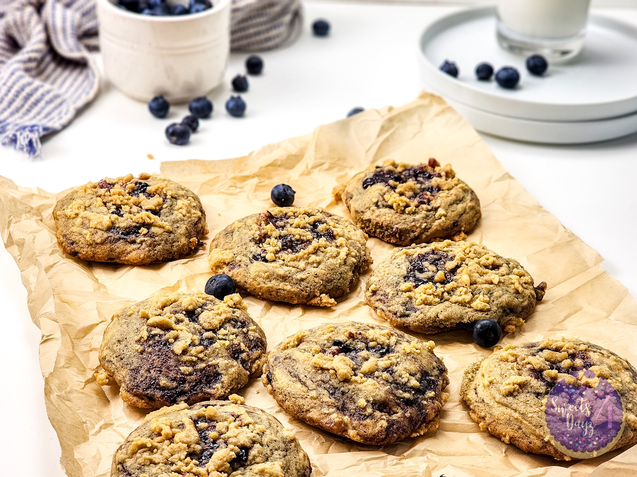 Blueberry Crumble Cookies on White