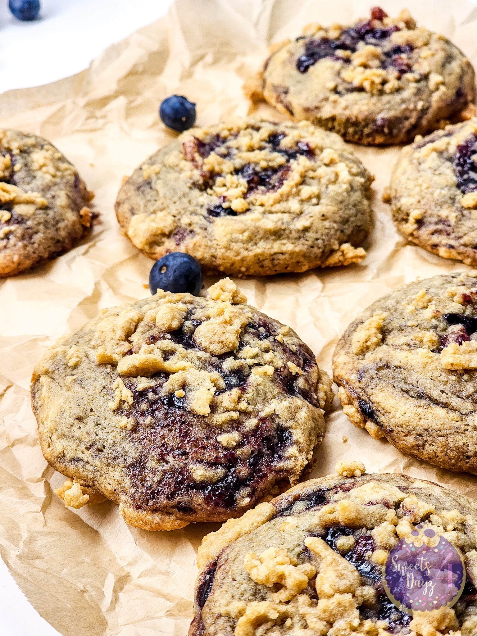 Blueberry Crumble Cookies on White