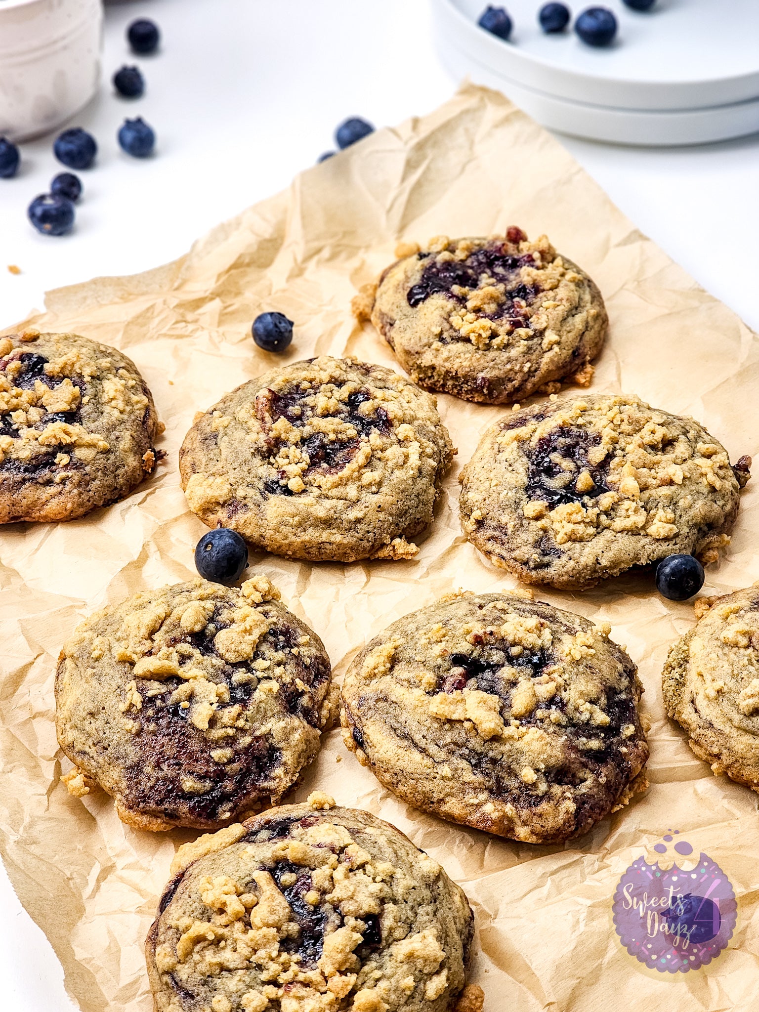 Blueberry Crumble Cookies on White