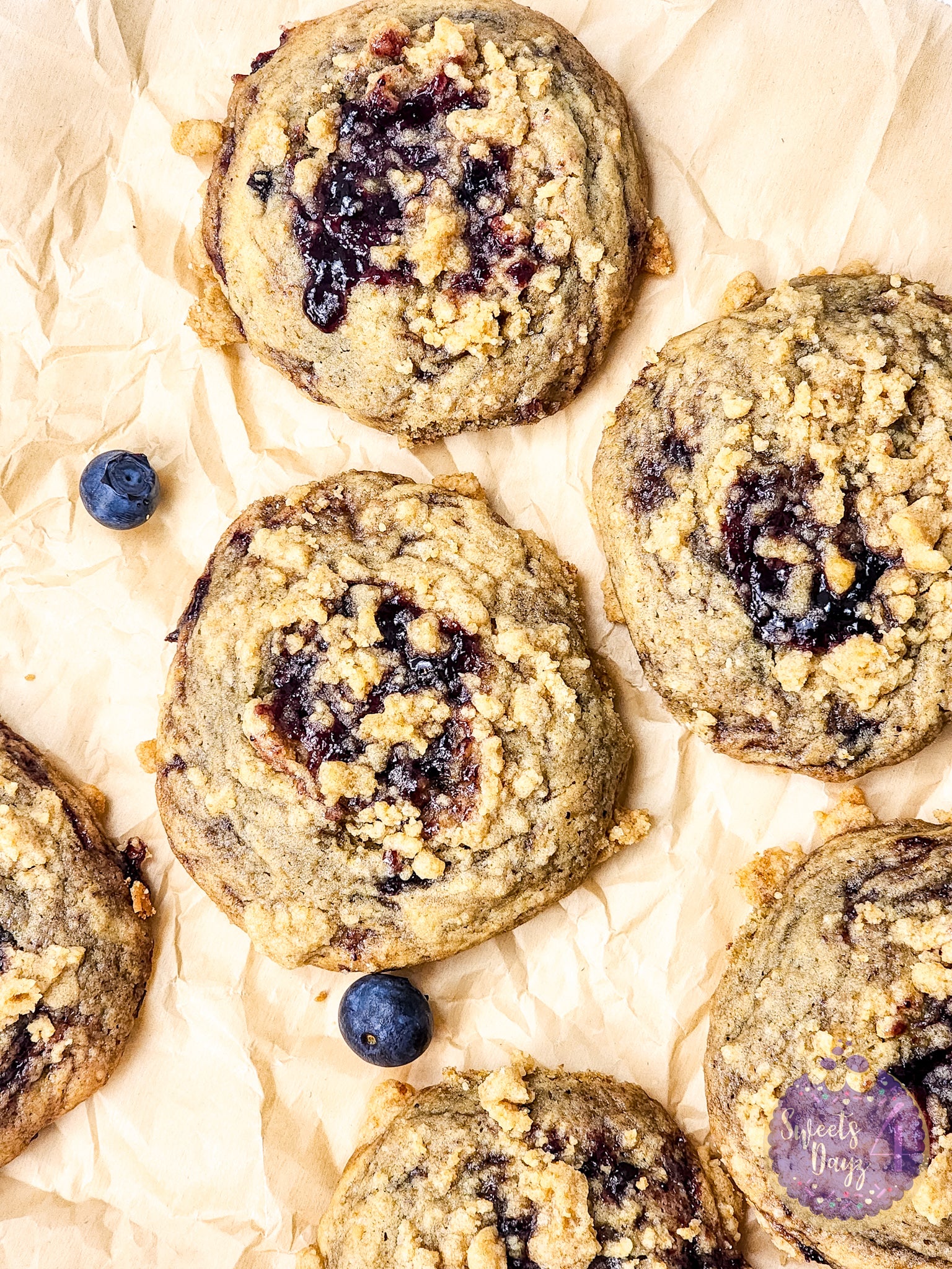 Blueberry Crumble Cookies on White