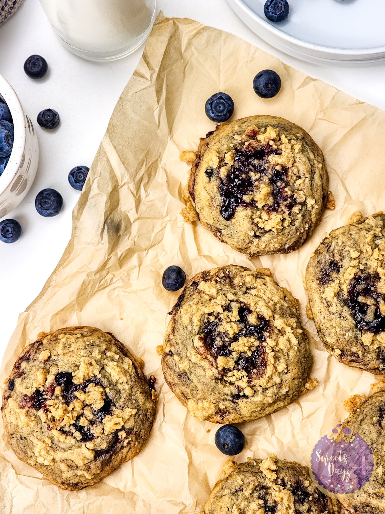 Blueberry Crumble Cookies on White