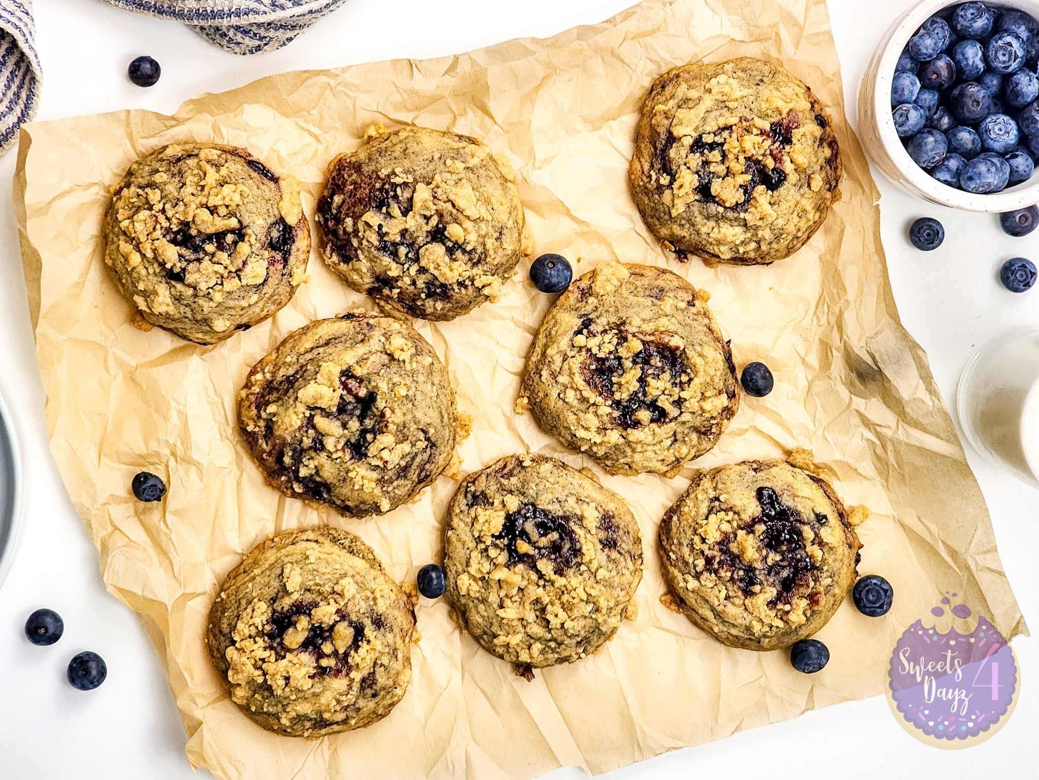 Blueberry Crumble Cookies on White