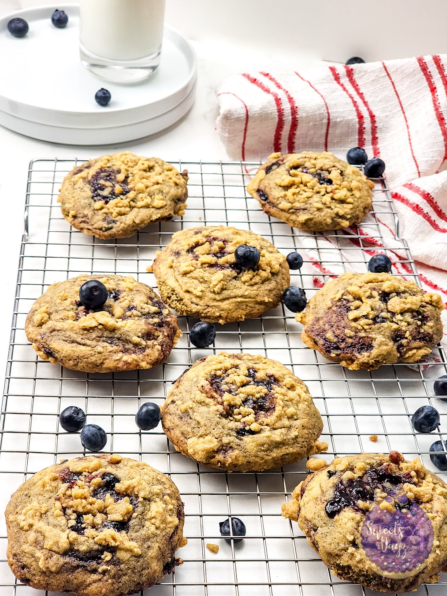 Blueberry Crumble Cookies on Marble