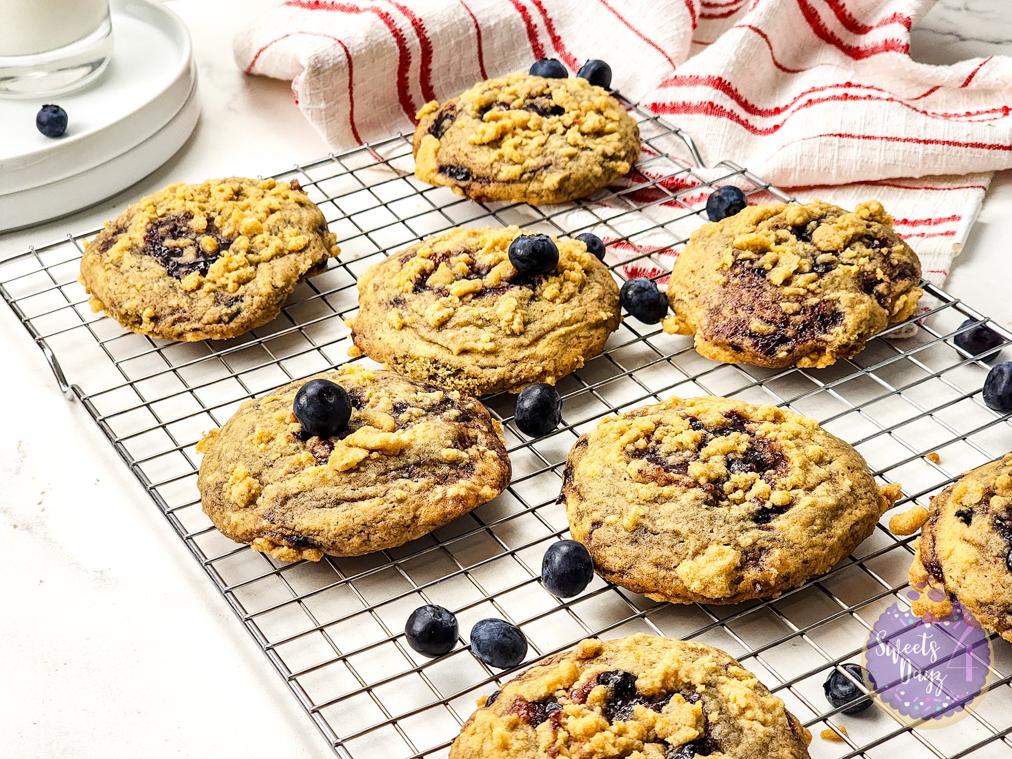 Blueberry Crumble Cookies on Marble
