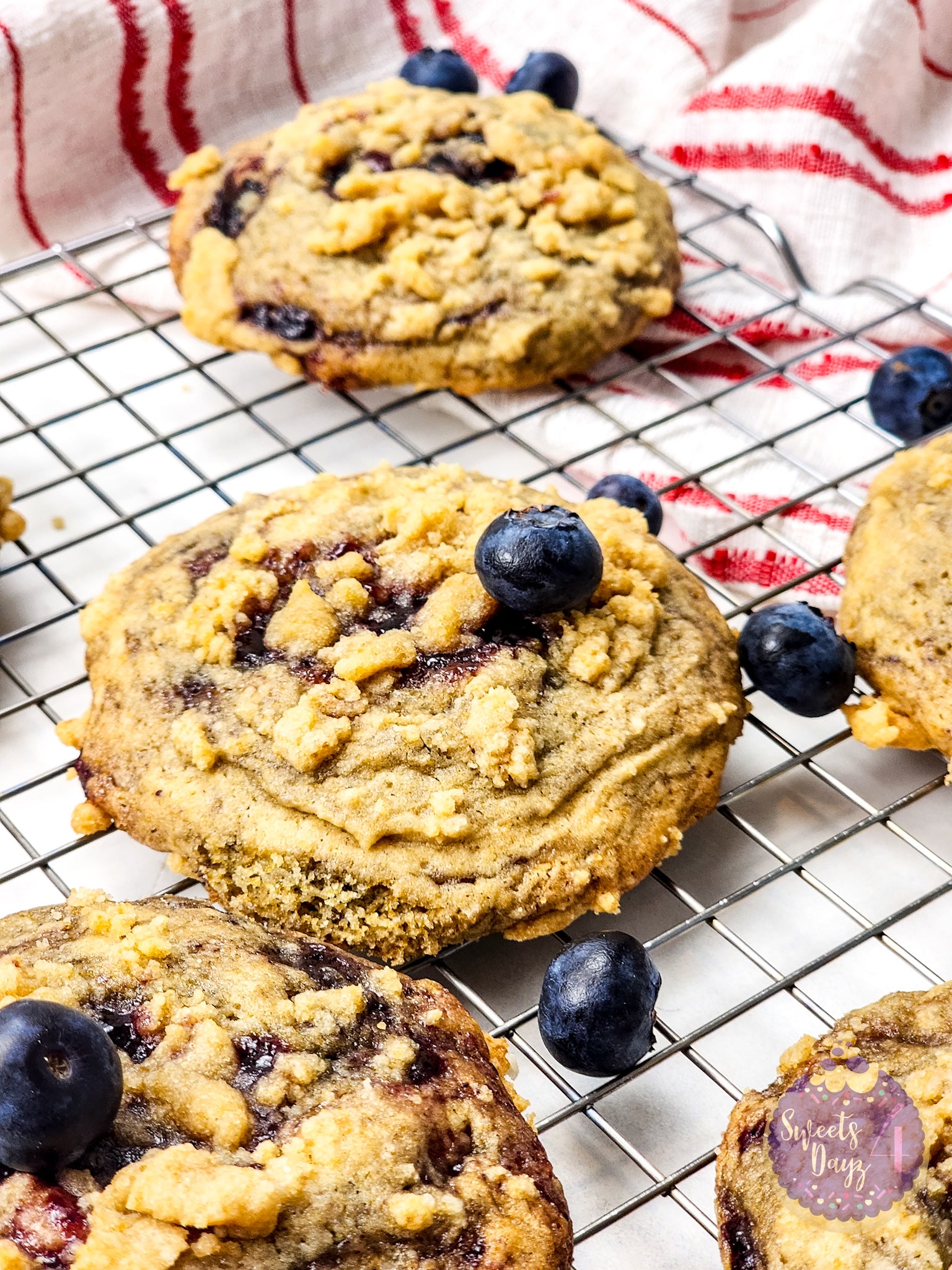 Blueberry Crumble Cookies on Marble
