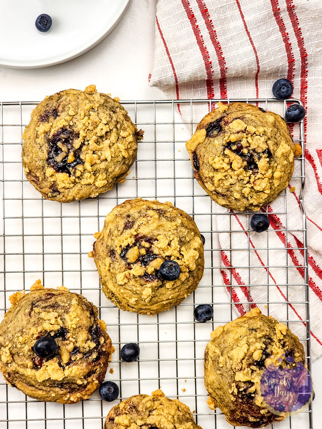Blueberry Crumble Cookies on Marble