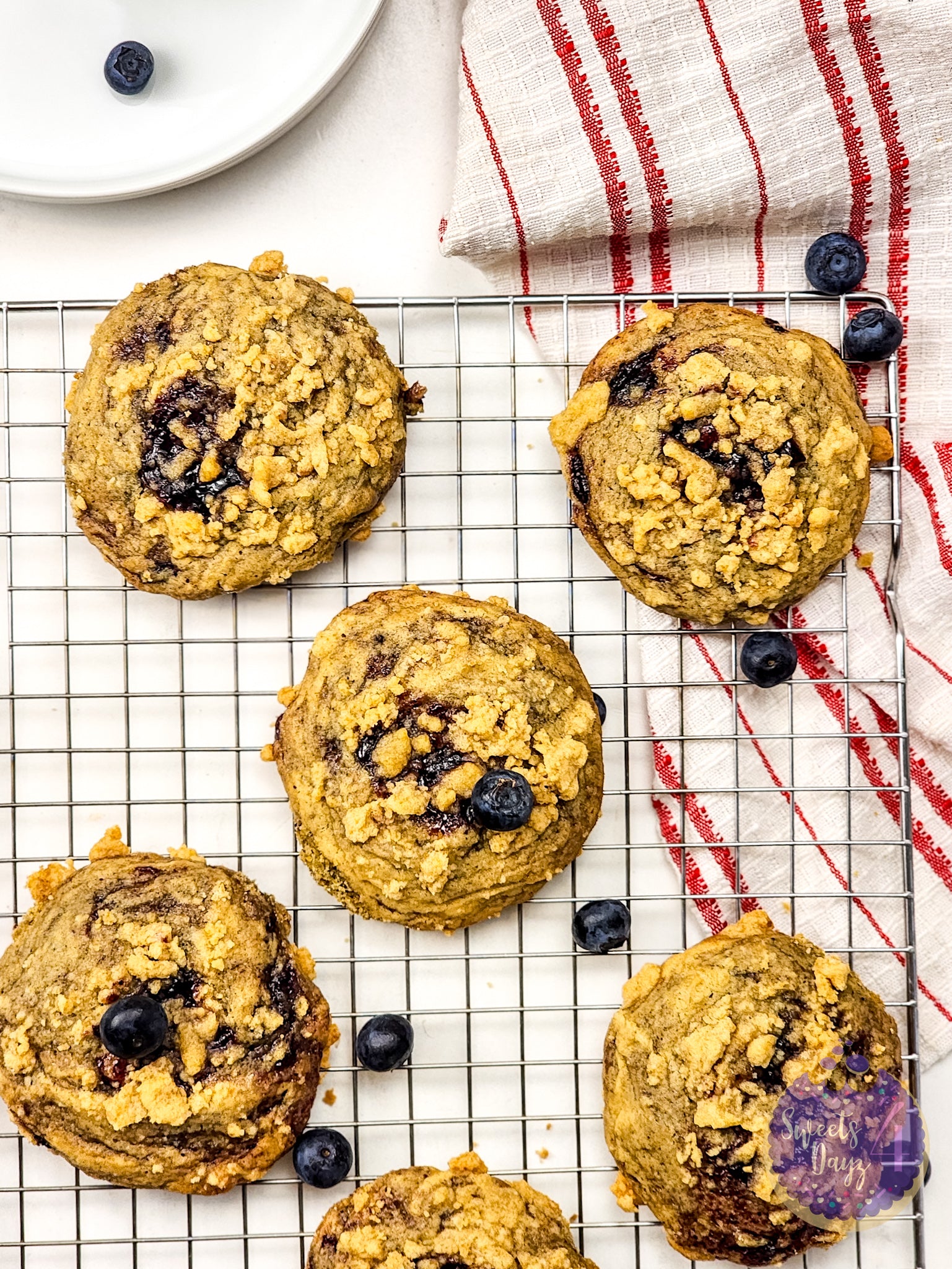 Blueberry Crumble Cookies on Marble