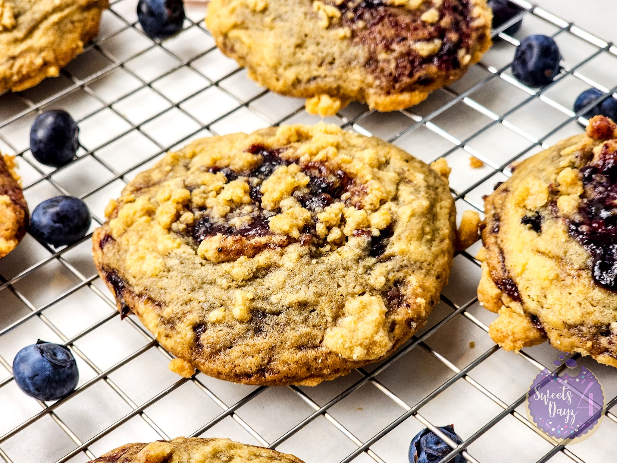 Blueberry Crumble Cookies on Marble