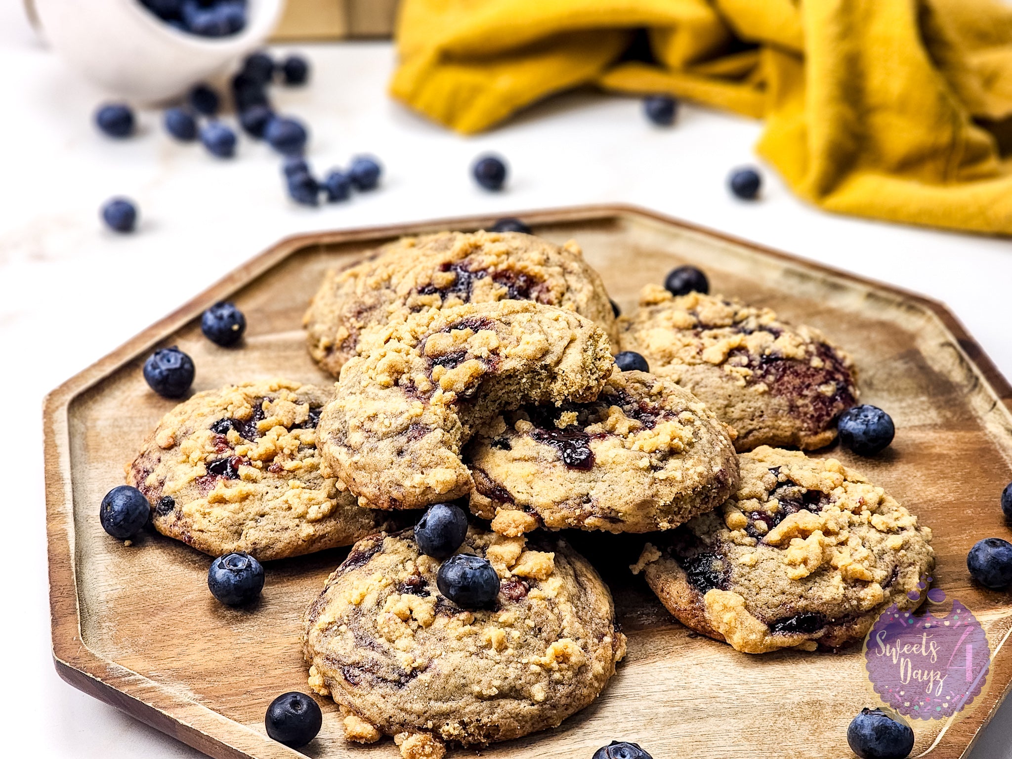 Blueberry Crumble Cookies on Gold Marble