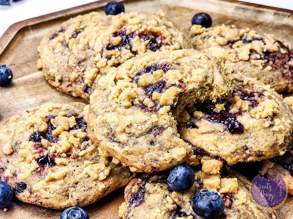 Blueberry Crumble Cookies on Gold Marble