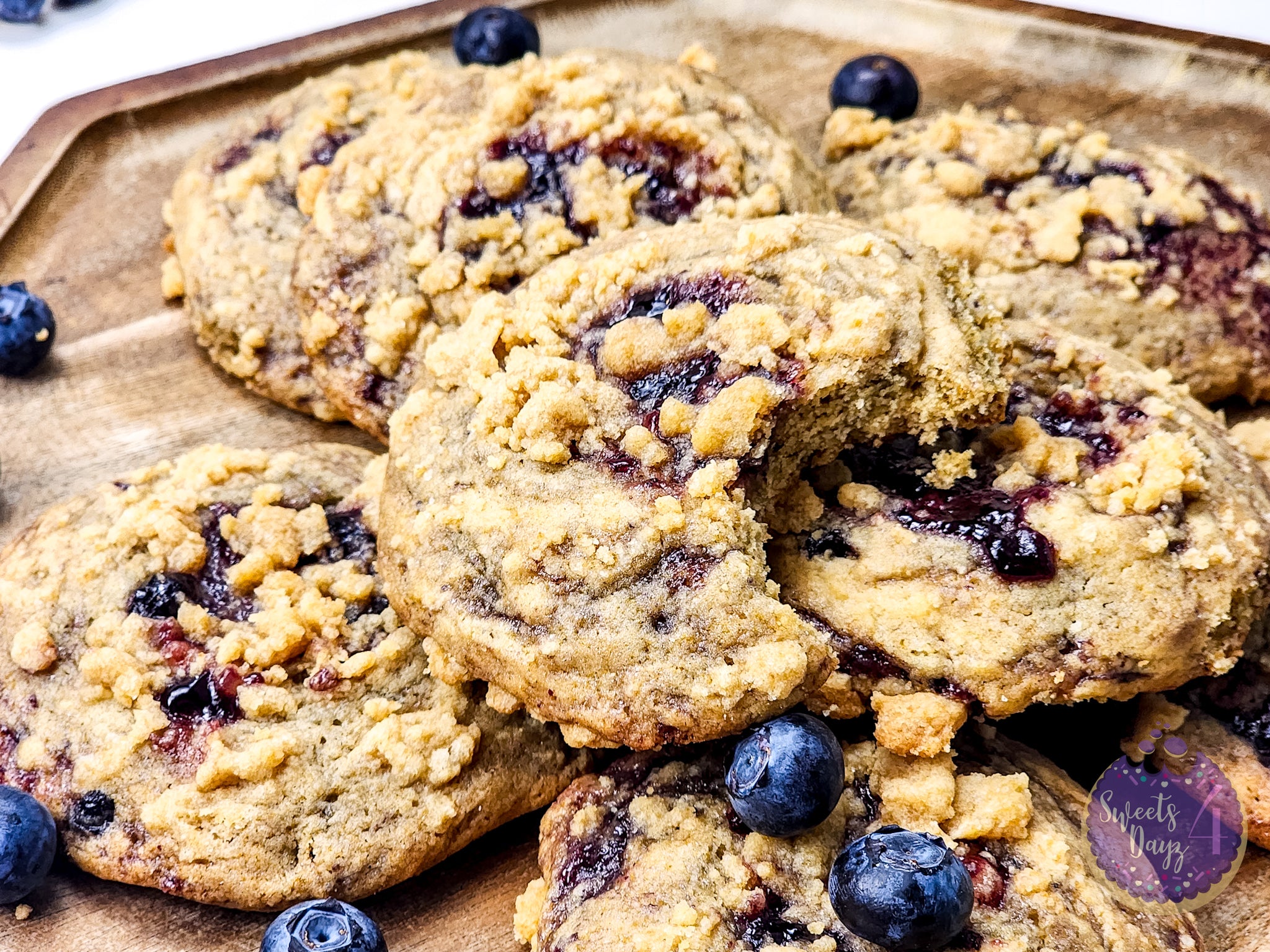 Blueberry Crumble Cookies on Gold Marble