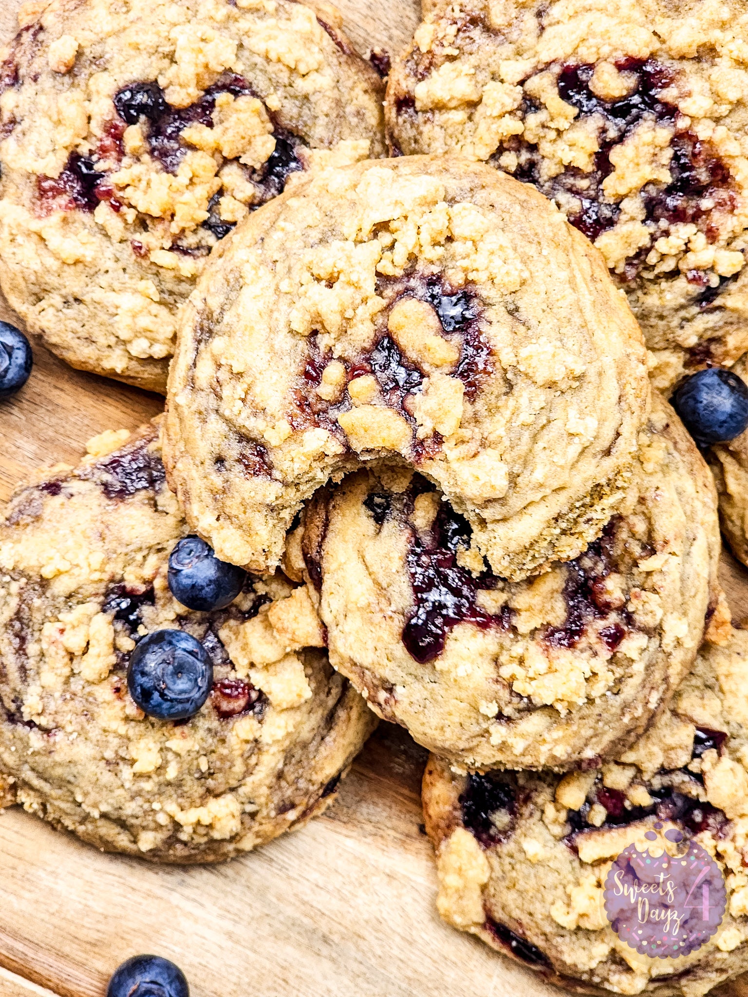 Blueberry Crumble Cookies on Gold Marble