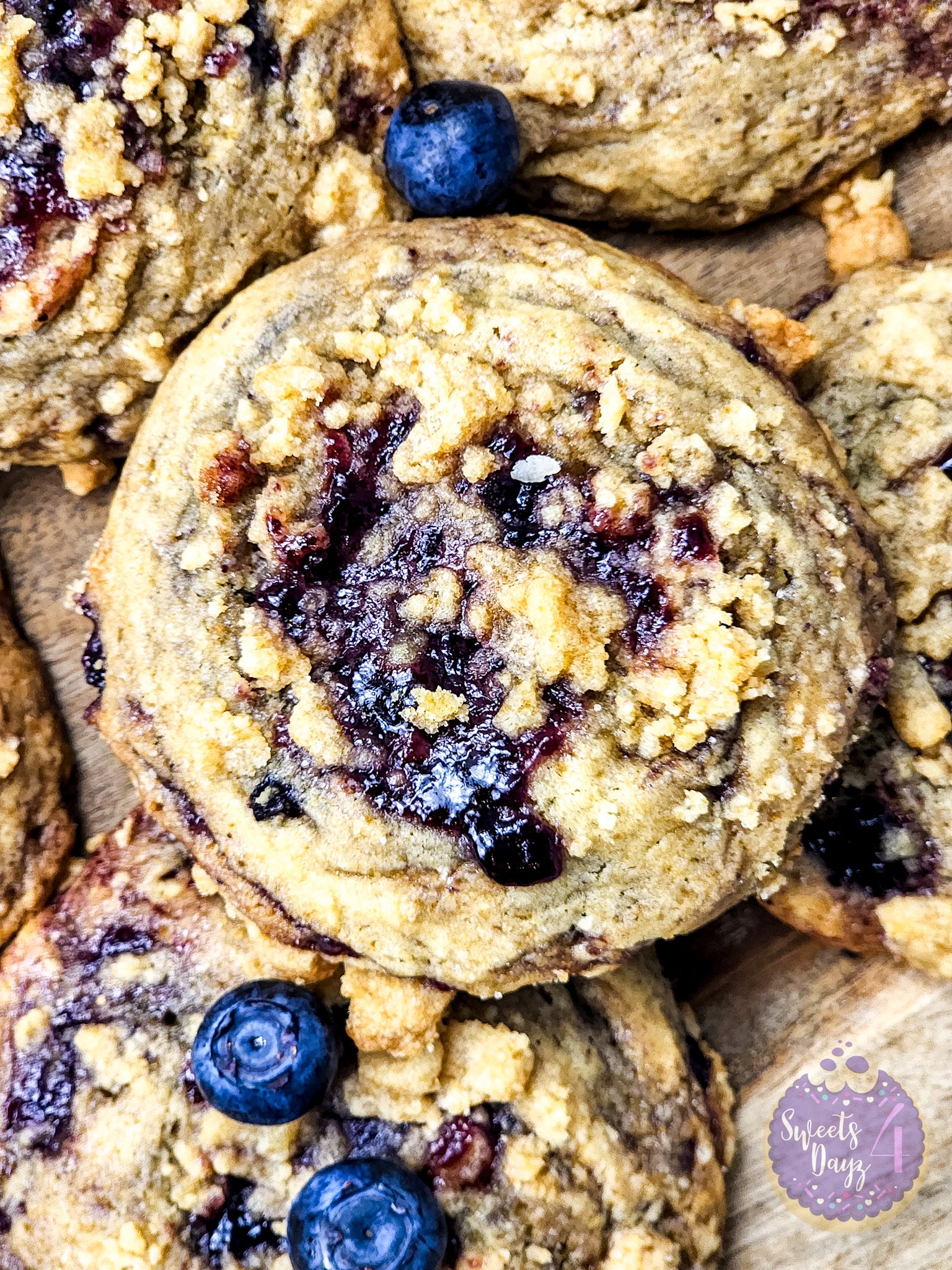 Blueberry Crumble Cookies on Gold Marble