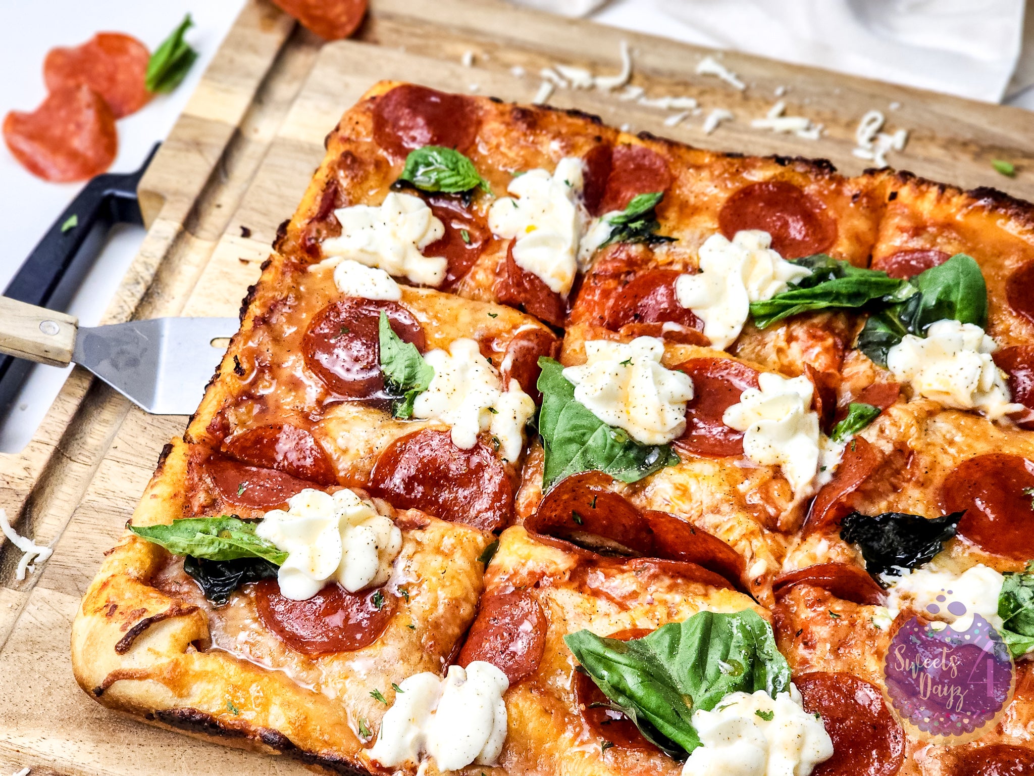 Honey Hot Pepperoni Pizza on Gold Marble