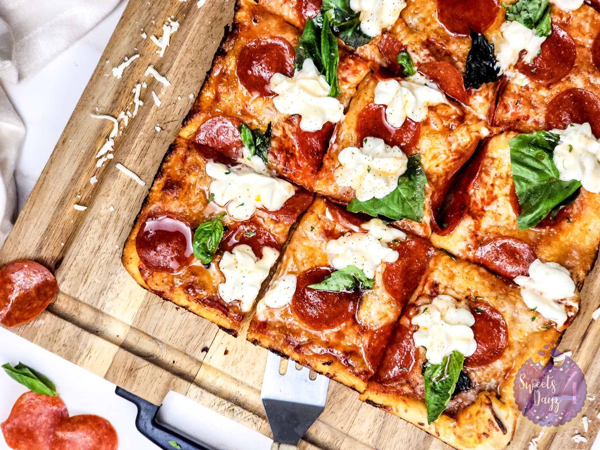 Honey Hot Pepperoni Pizza on Gold Marble
