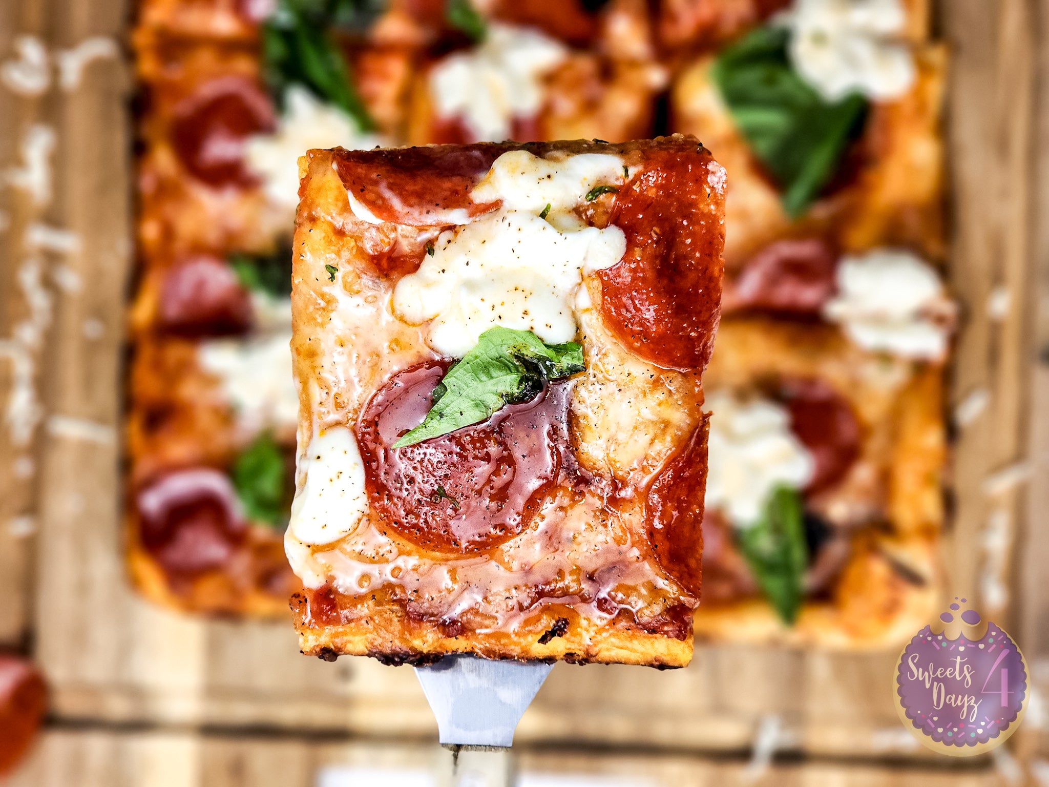 Honey Hot Pepperoni Pizza on Gold Marble