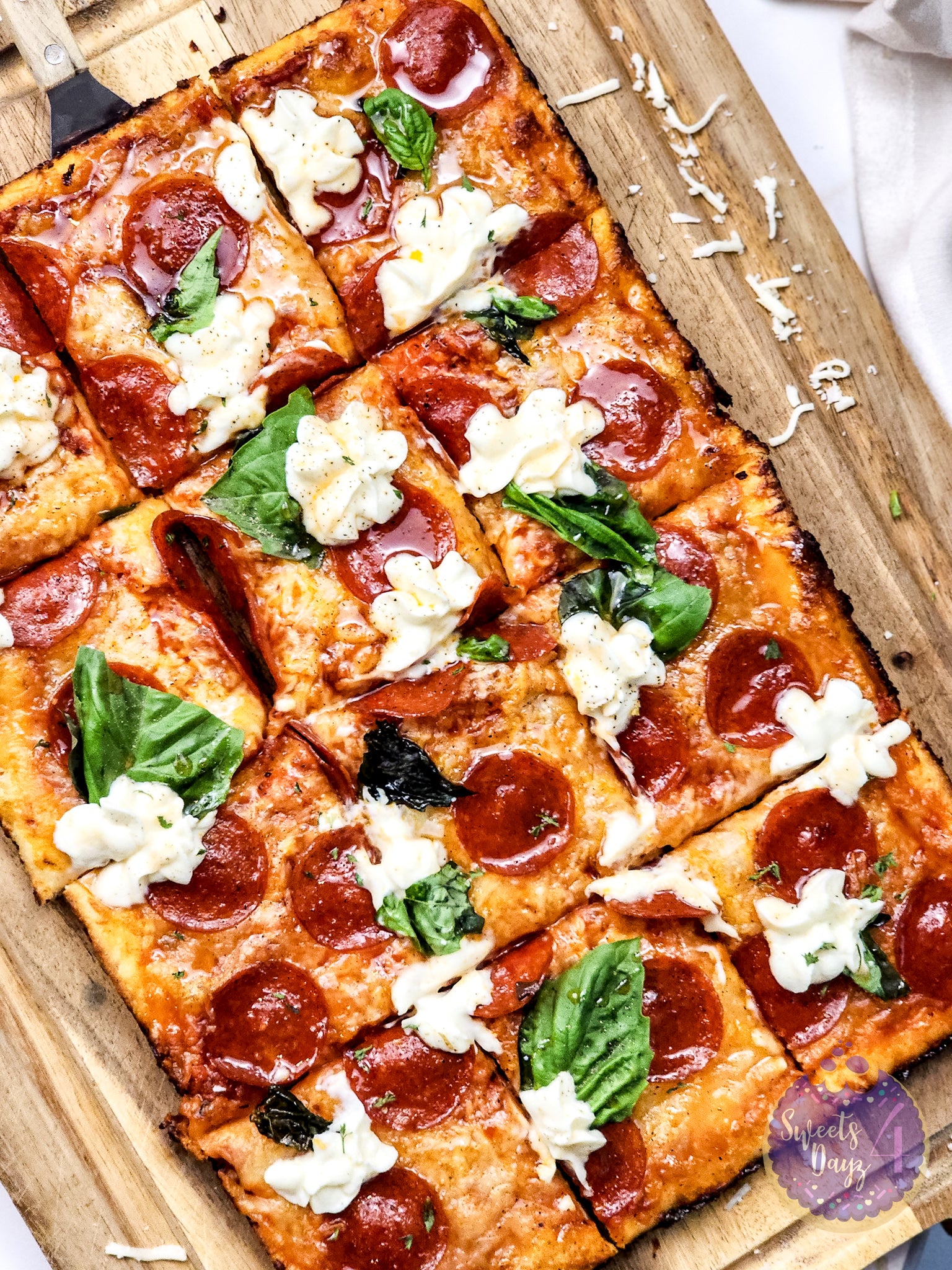 Honey Hot Pepperoni Pizza on Gold Marble