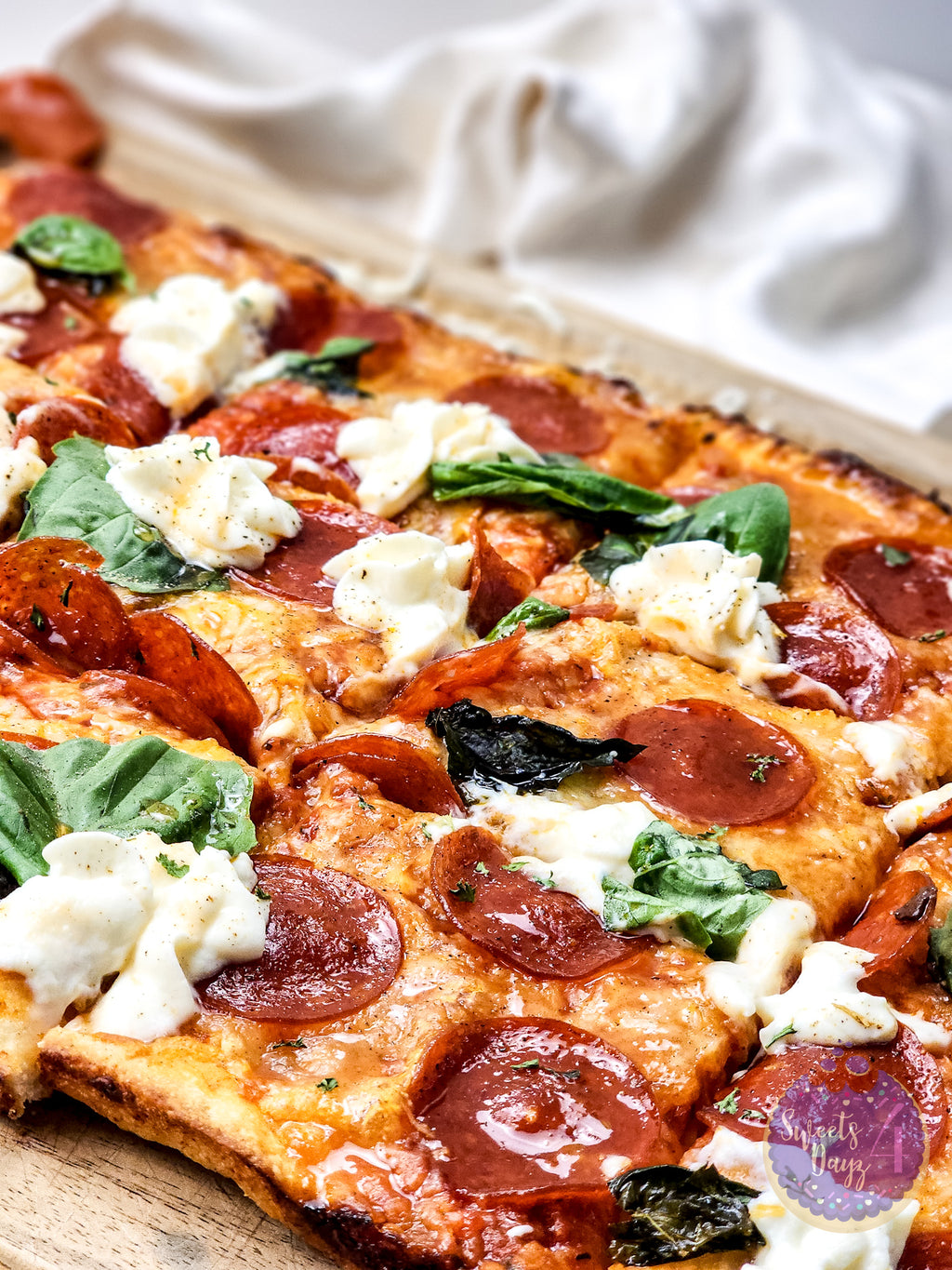 Honey Hot Pepperoni Pizza on Gold Marble