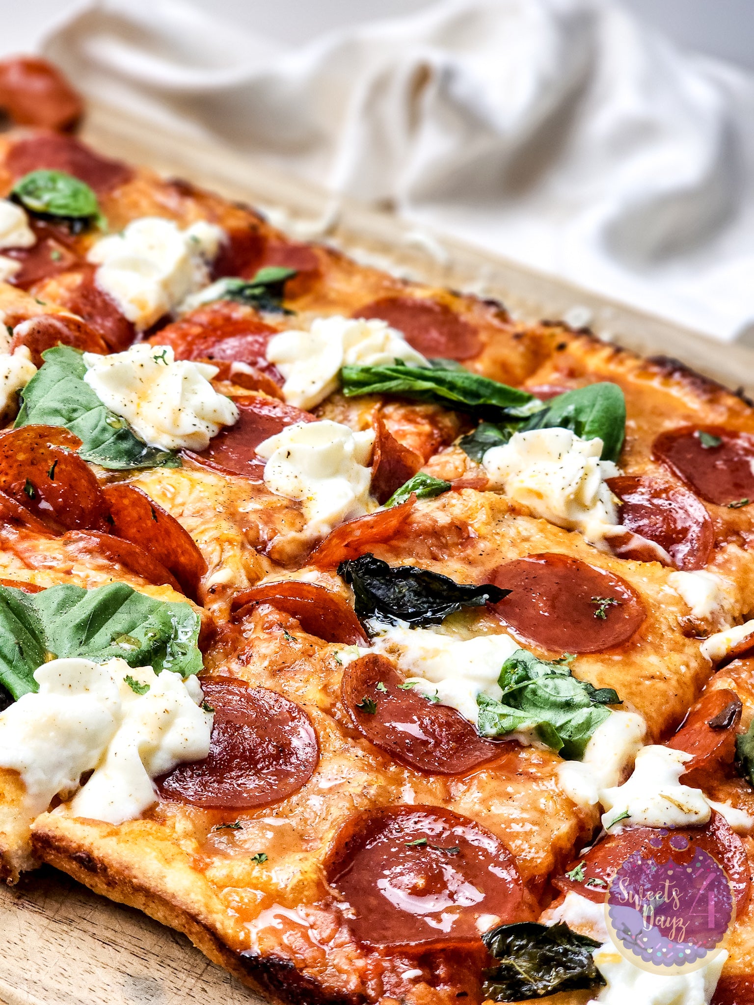 Honey Hot Pepperoni Pizza on Gold Marble