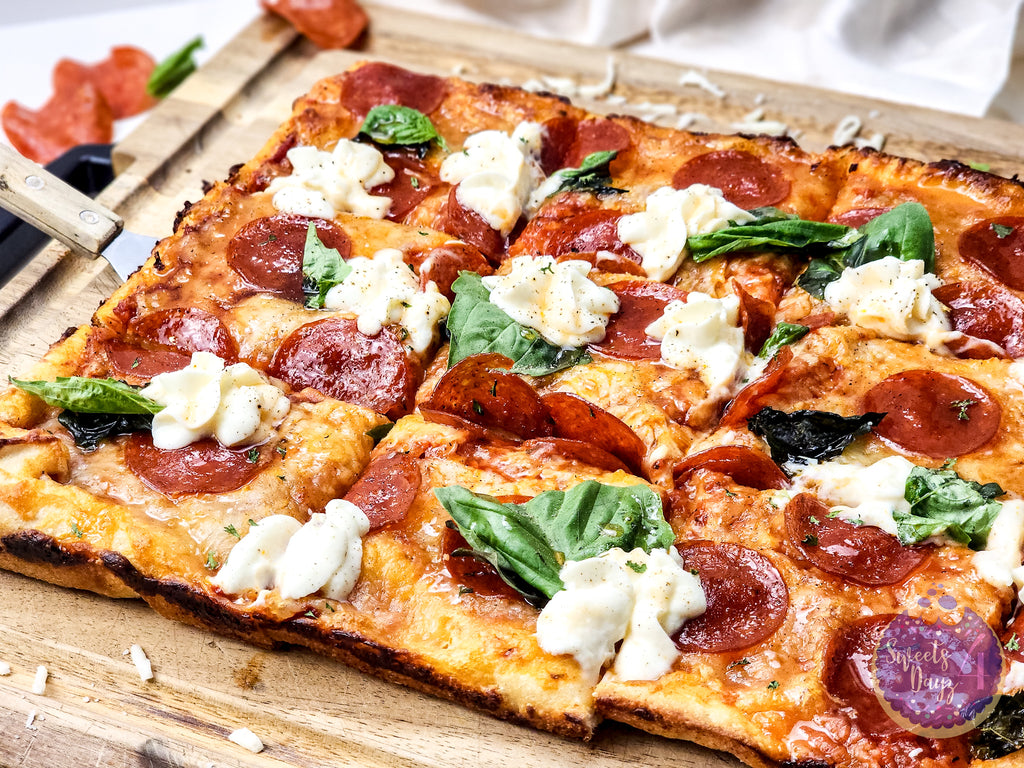 Honey Hot Pepperoni Pizza on Gold Marble