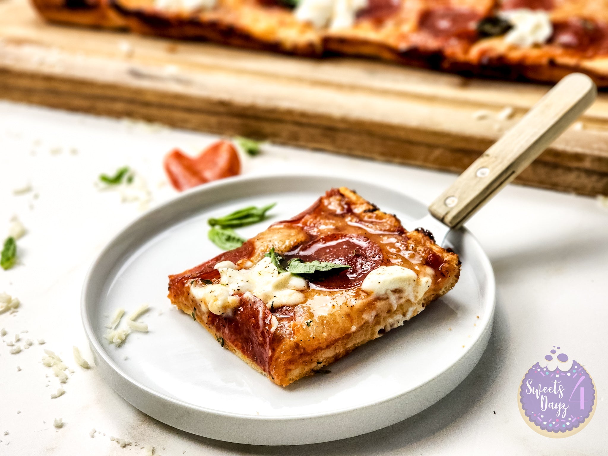Honey Hot Pepperoni Pizza on Gold Marble