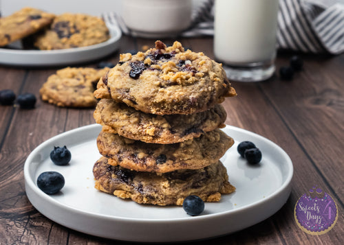 Blueberry Crumble Cookies on Brown Wood (4K Quality)