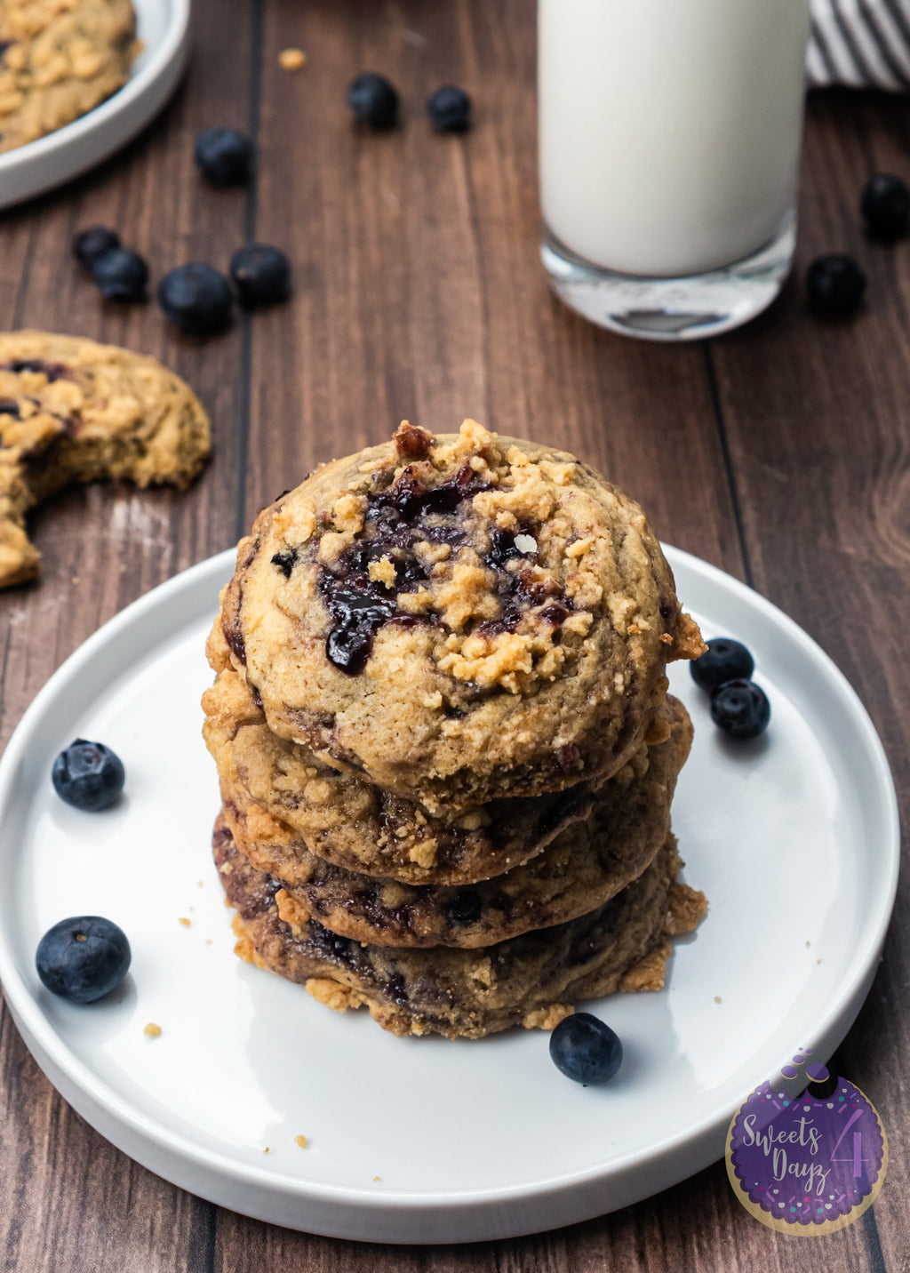Blueberry Crumble Cookies on Brown Wood (4K Quality)