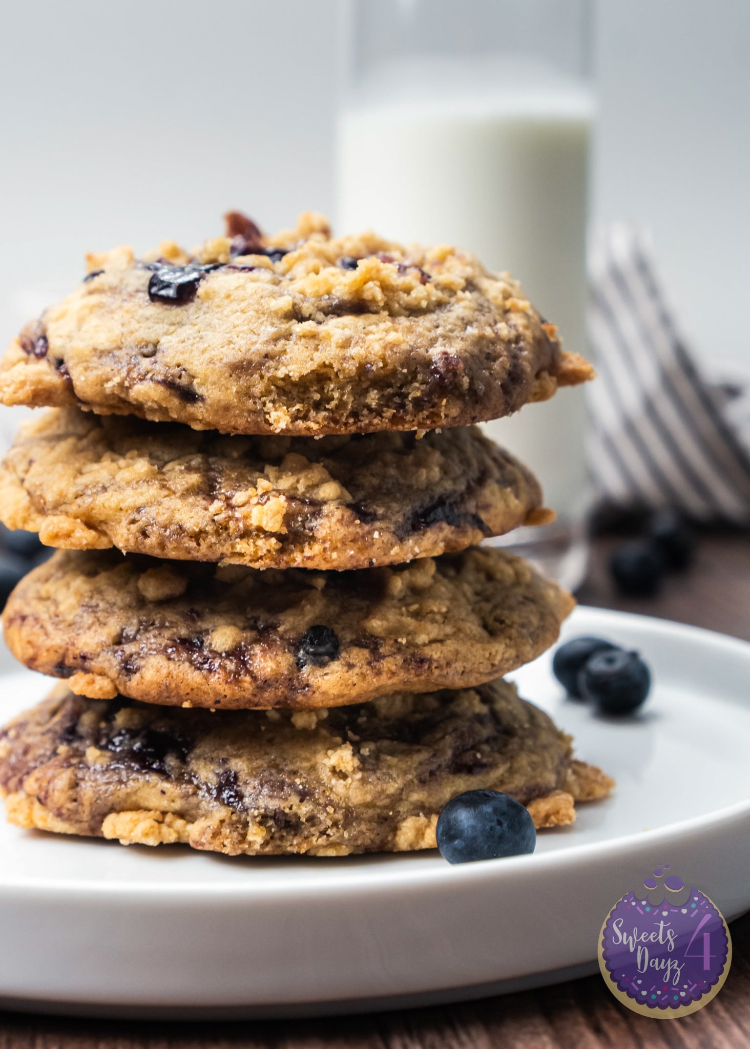 Blueberry Crumble Cookies on Brown Wood (4K Quality)