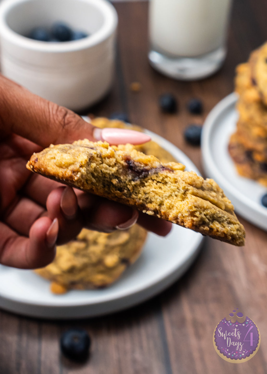 Blueberry Crumble Cookies on Brown Wood (4K Quality)