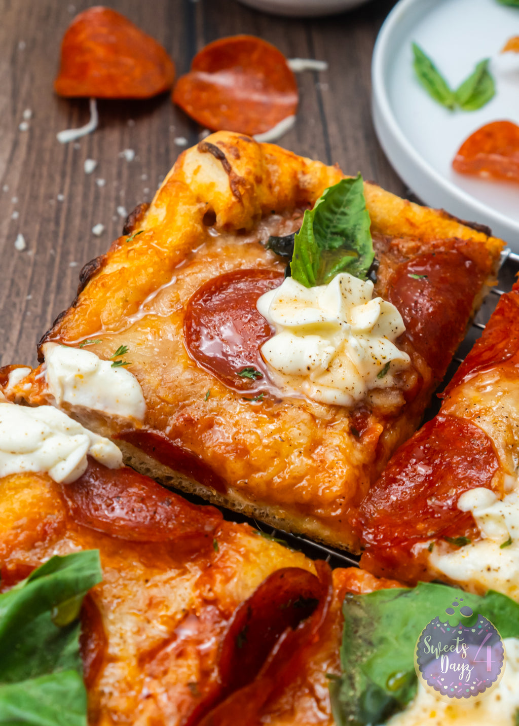 Honey Hot Pepperoni Pizza on Brown Wood (4K Quality)