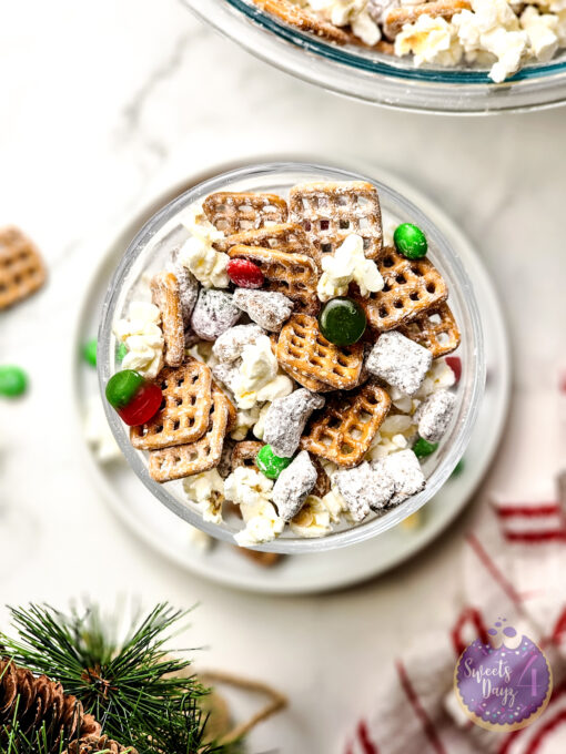 Holiday Chex Mix on Marble