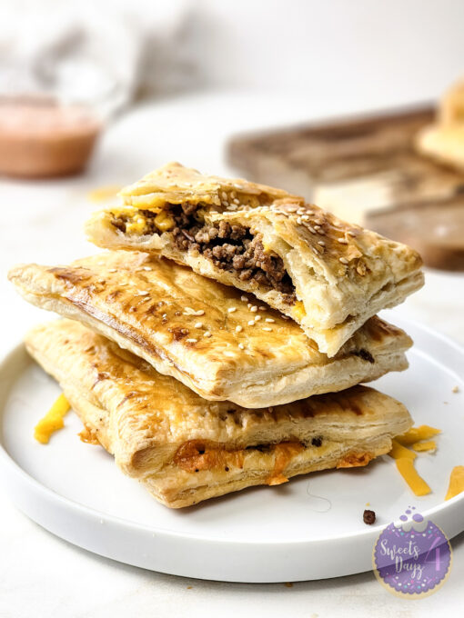 Cheeseburger Hand Pies on Gold Marble