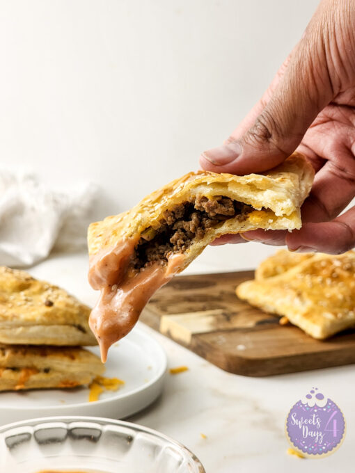 Cheeseburger Hand Pies on Gold Marble - Image 7