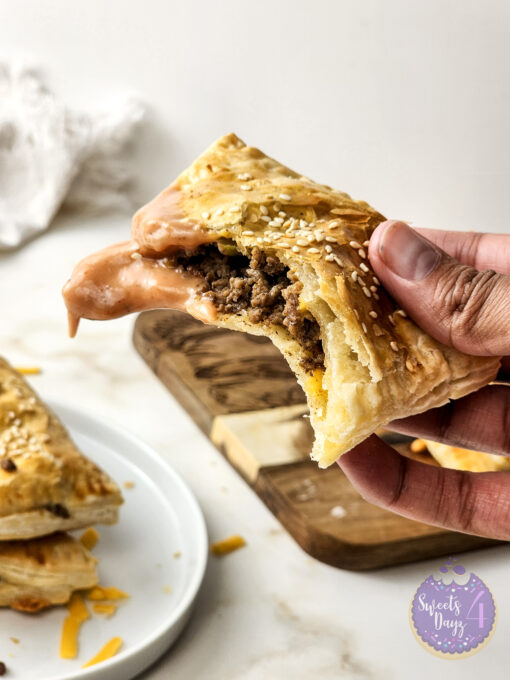 Cheeseburger Hand Pies on Gold Marble - Image 8