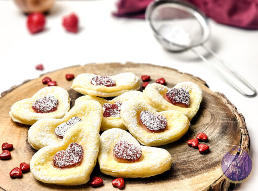 Cream Cheese Heart Puff Pastries on White - Image 3