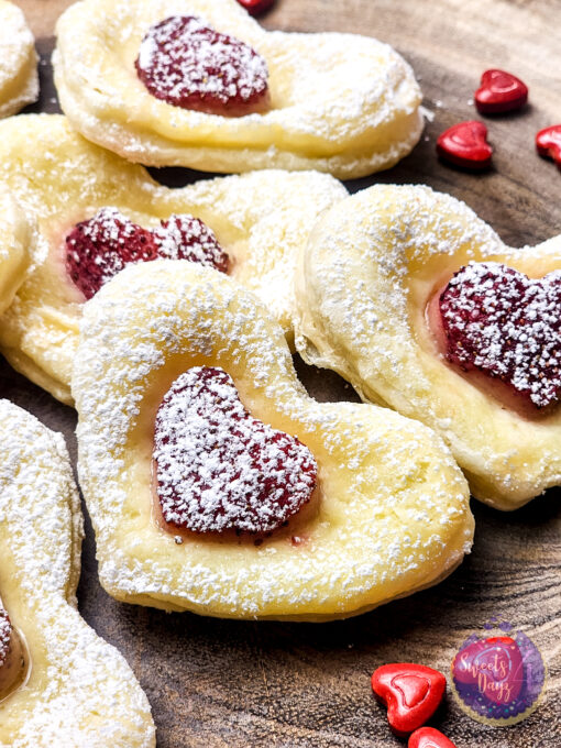 Cream Cheese Heart Puff Pastries on White - Image 4