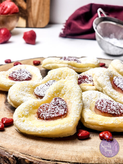 Cream Cheese Heart Puff Pastries on White