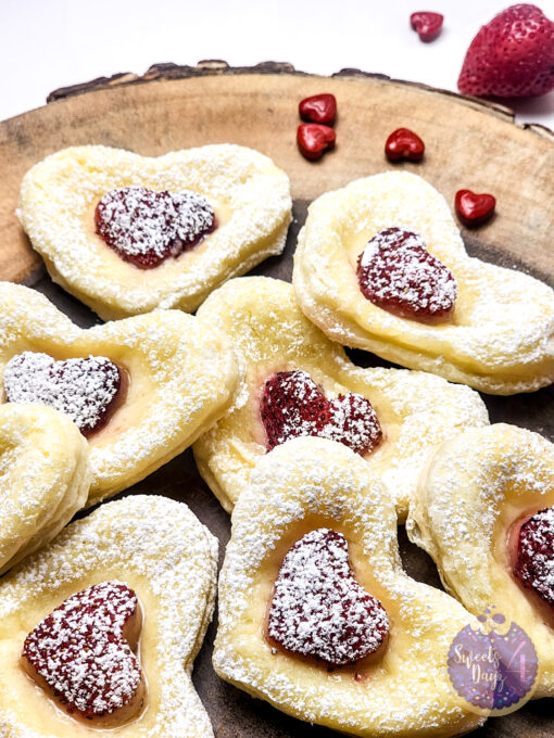 Cream Cheese Heart Puff Pastries on White - Image 9