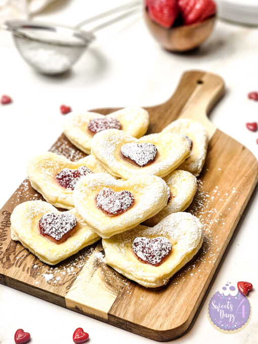 Cream Cheese Heart Puff Pastries on Gold Marble - Image 2