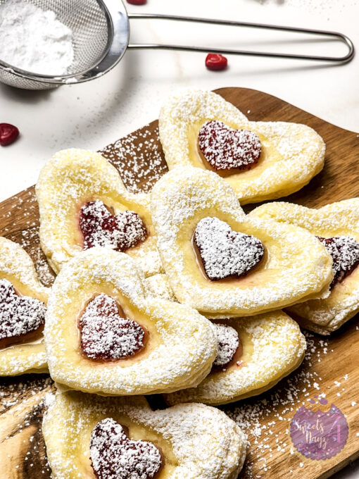 Cream Cheese Heart Puff Pastries on Gold Marble