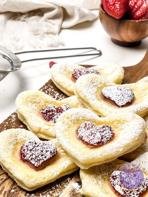 Cream Cheese Heart Puff Pastries on Gold Marble - Image 6