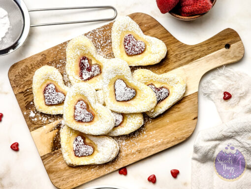 Cream Cheese Heart Puff Pastries on Gold Marble - Image 8