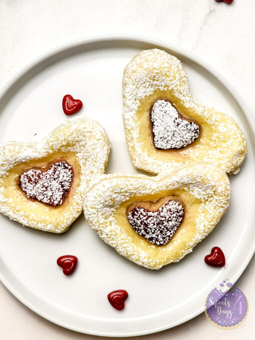 Cream Cheese Heart Puff Pastries on Marble - Image 2