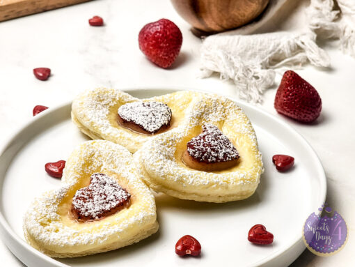 Cream Cheese Heart Puff Pastries on Marble - Image 4