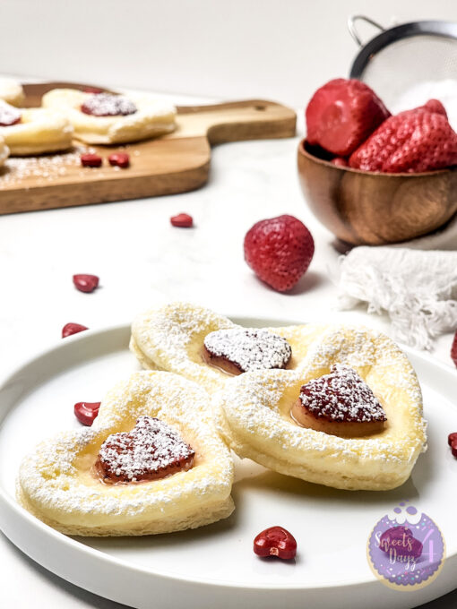 Cream Cheese Heart Puff Pastries on Marble - Image 5