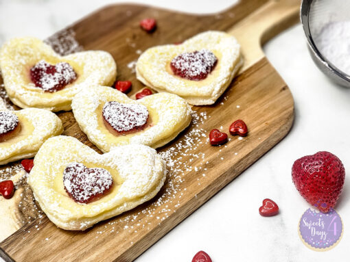 Cream Cheese Heart Puff Pastries on Marble - Image 9