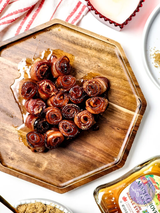 Maple Glazed Bacon Roses on White